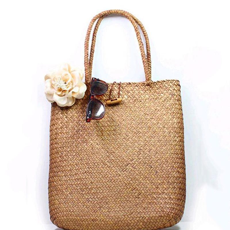 Foeses Women's Handmade Woven Straw Tote Bag