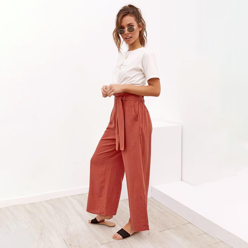 ZQGJB Womens Cotton Linen Wide Leg Pants Summer Casual Solid Color High  Waisted Palazzo Pants Baggy Lounge Beach Trousers with Pocket Khaki L -  Walmart.com